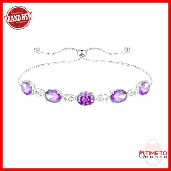 925 Sterling Silver Adjustable Tennis Bracelet with Oval CZ Birthstone